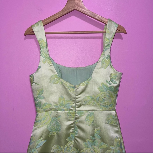 Lulus Mini Dress Women's Size Small Green Floral Jacquard Satin Sleeveless - Picture 10 of 12